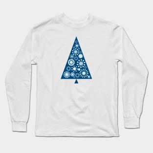 Pine Tree Snowflakes - Blue Long Sleeve T-Shirt